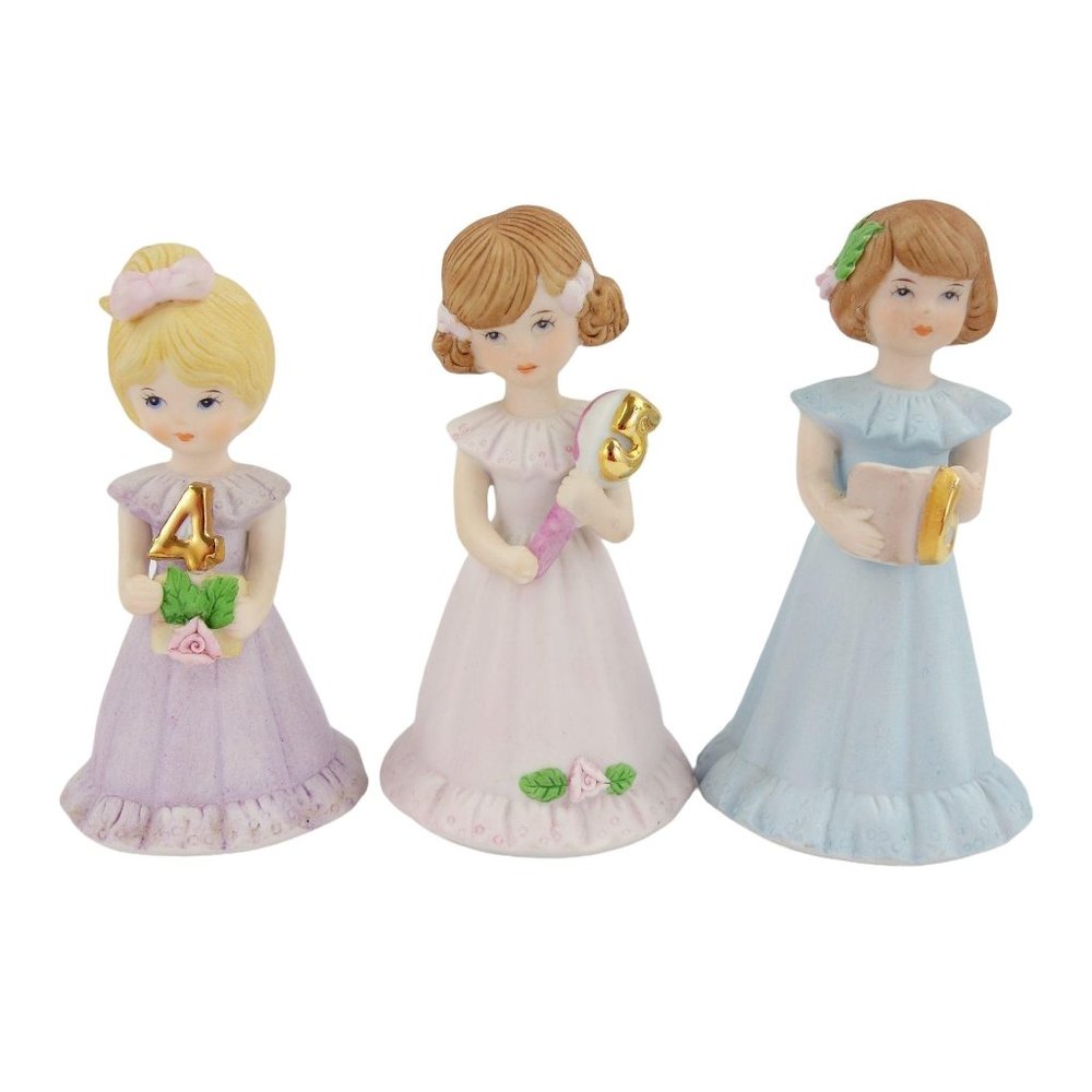 Enesco Growing Up Birthday Girls Set of 3 Age 4 thru 6 Ceramic Figurines